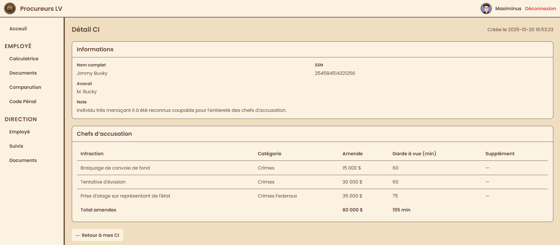 Procureurs LV — Fiche de comparution
